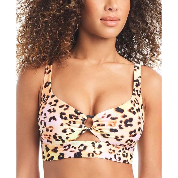 Bar III Women Leopard Print Beachwear Tie Back O-Ring Swim Bikini Top Size S - Picture 1 of 3